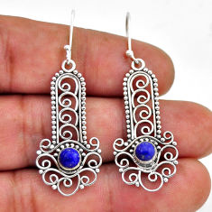 2.01cts natural blue lapis lazuli round sterling silver dangle earrings n51107