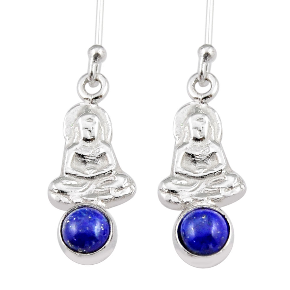 1.23cts natural blue lapis lazuli silver buddha charm earrings jewelry y39325