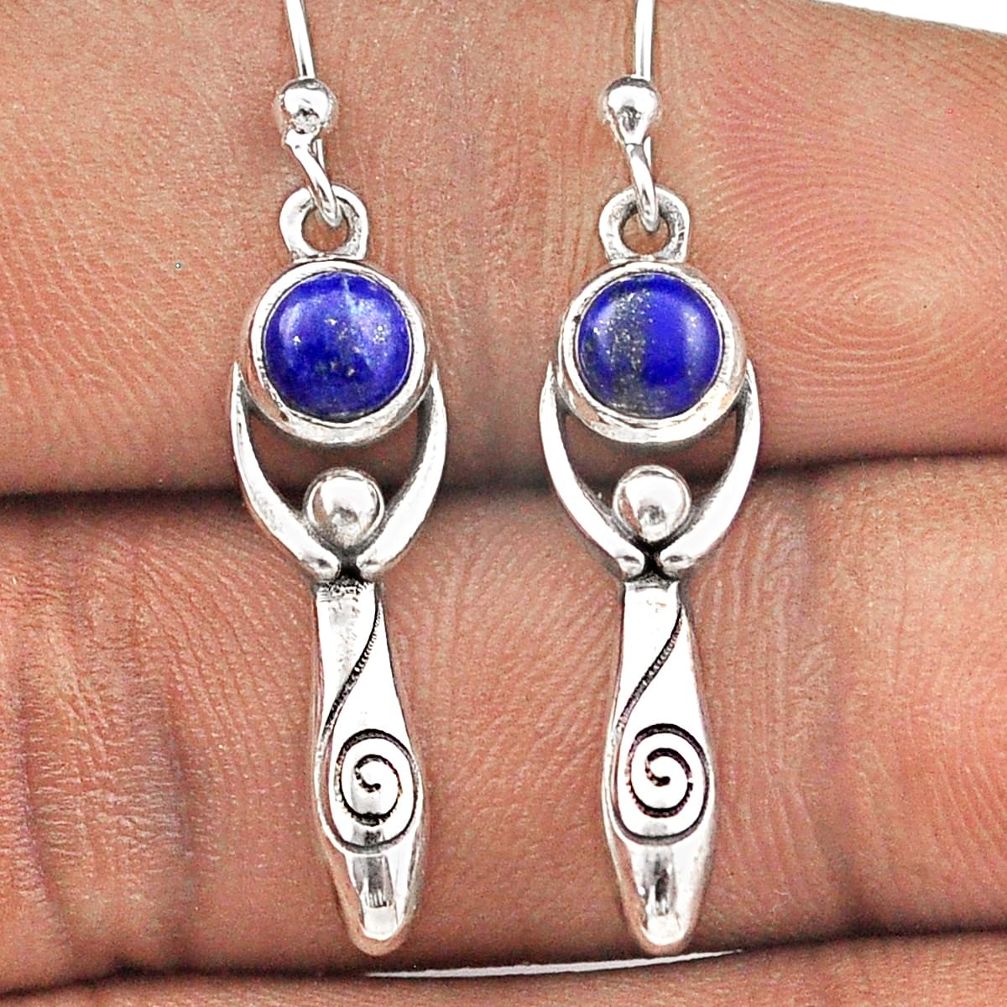 1.88cts natural blue lapis lazuli silver dangle spirit healer earrings t89071