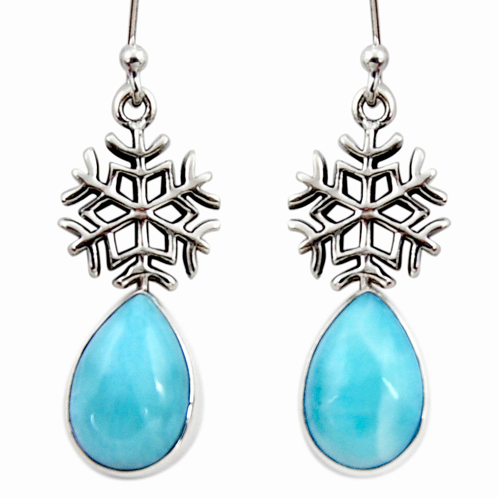 6.84cts natural blue larimar 925 silver dangle snowflake earrings r48250