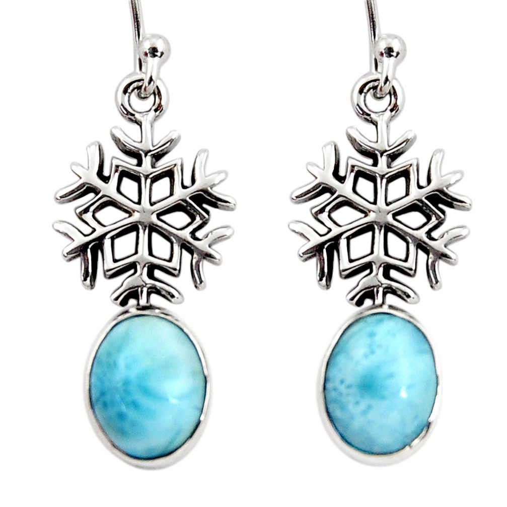 4.70cts natural blue larimar 925 silver dangle snowflake earrings r48261