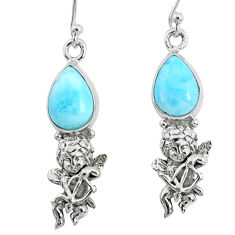 5.29cts natural blue larimar 925 sterling silver angel earrings jewelry r72406