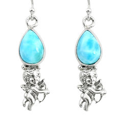 Clearance Sale- 5.36cts natural blue larimar 925 sterling silver angel earrings jewelry r72417