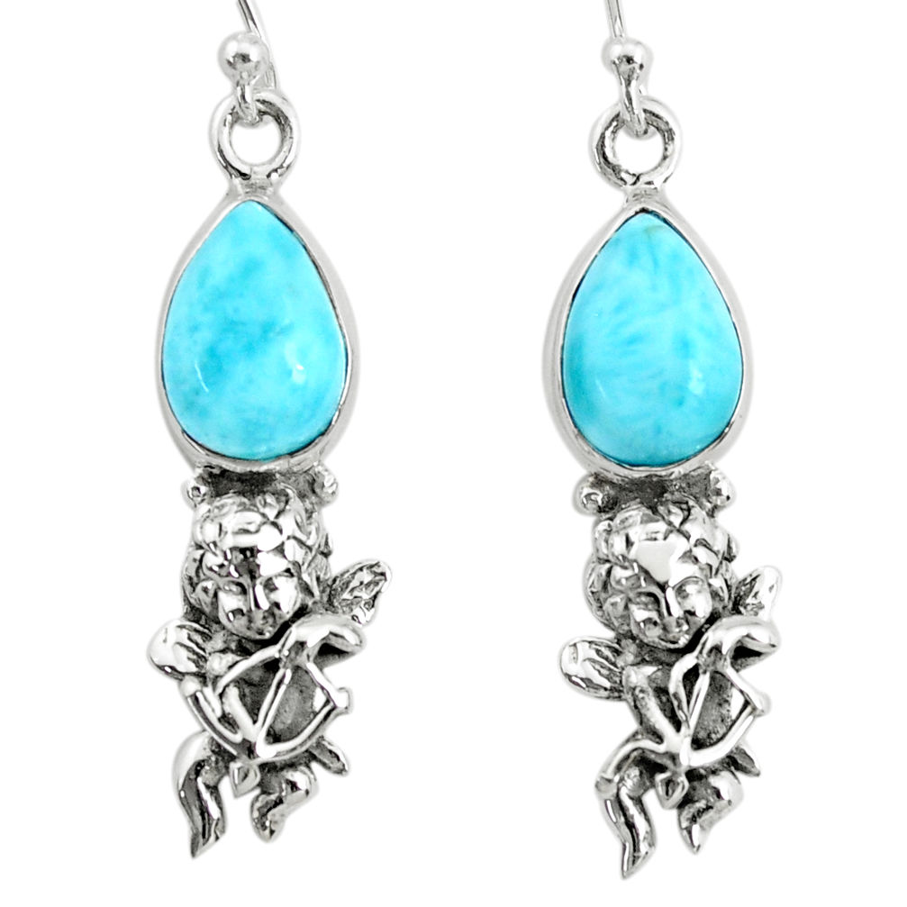 5.76cts natural blue larimar 925 sterling silver angel earrings jewelry r72419