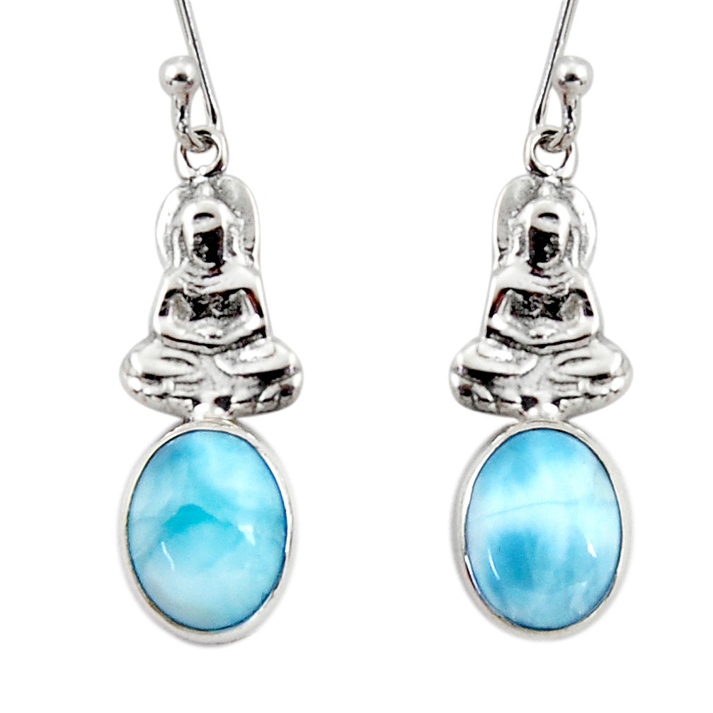 3.89cts natural blue larimar 925 sterling silver buddha charm earrings r48255