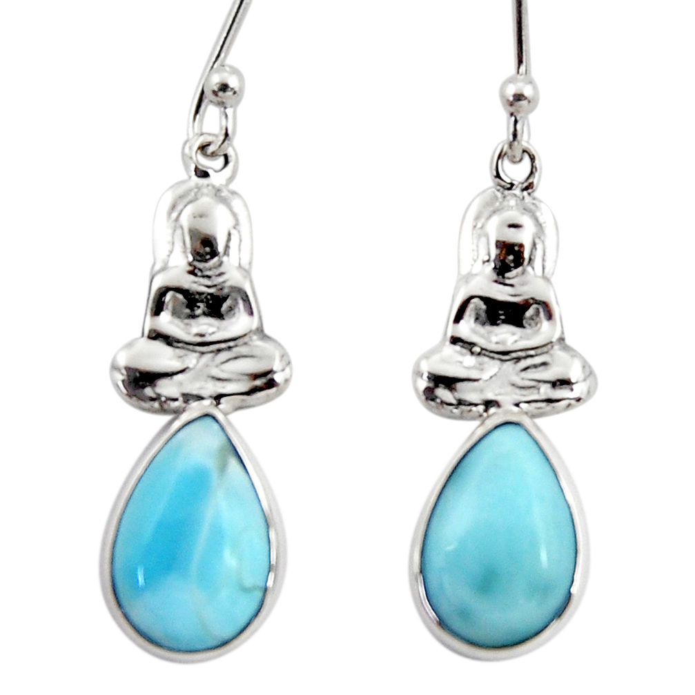 5.61cts natural blue larimar 925 sterling silver buddha charm earrings r48265