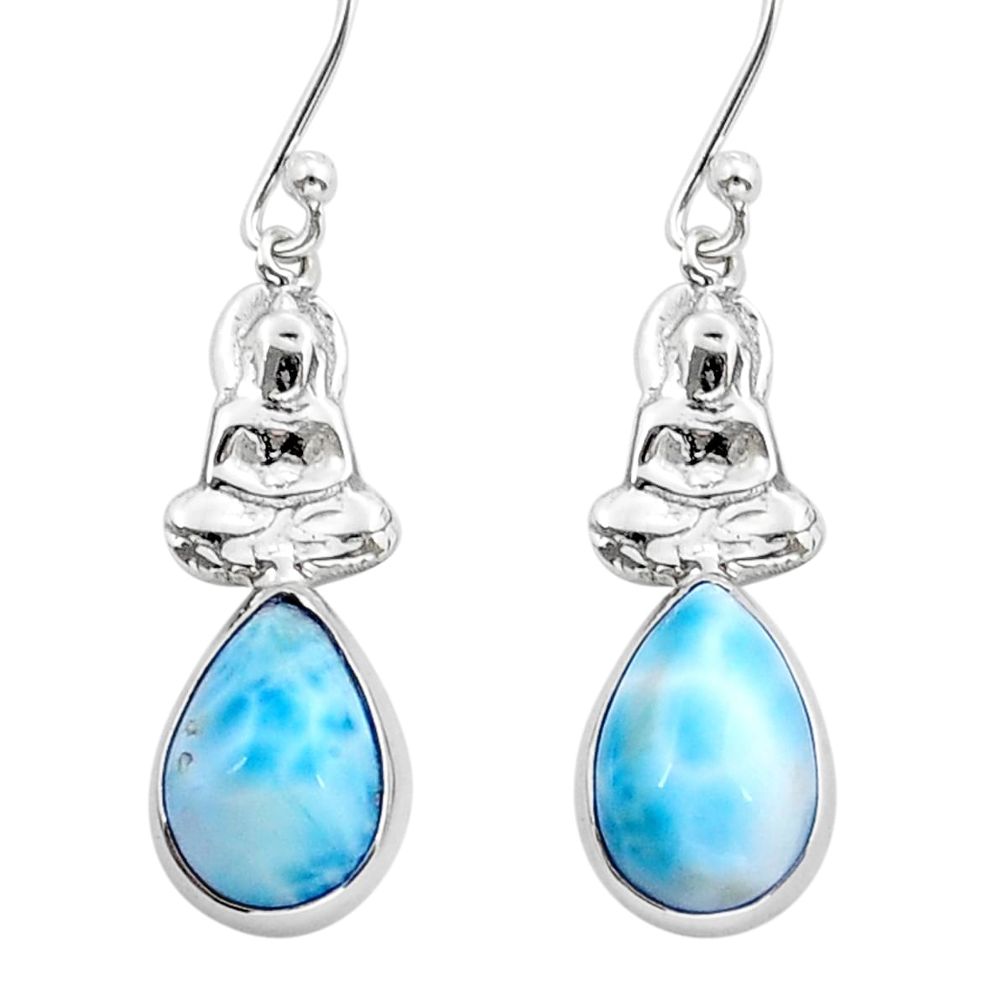 5.12cts natural blue larimar 925 sterling silver buddha charm earrings y15531