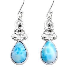 5.12cts natural blue larimar 925 sterling silver buddha charm earrings y15531