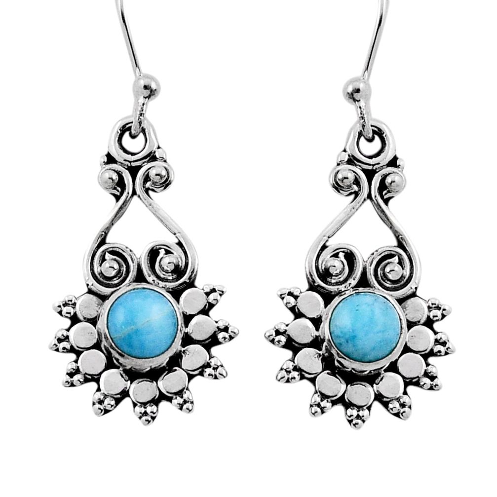 1.62cts natural blue larimar 925 sterling silver dangle earrings jewelry n39942