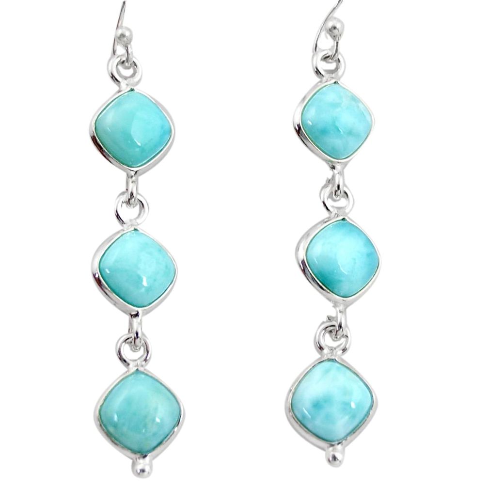 14.18cts natural blue larimar 925 sterling silver dangle earrings jewelry r38142