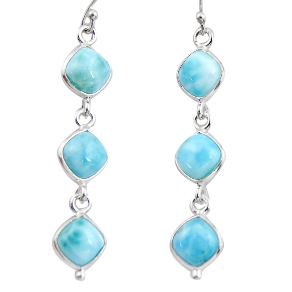 14.12cts natural blue larimar 925 sterling silver dangle earrings jewelry r38146