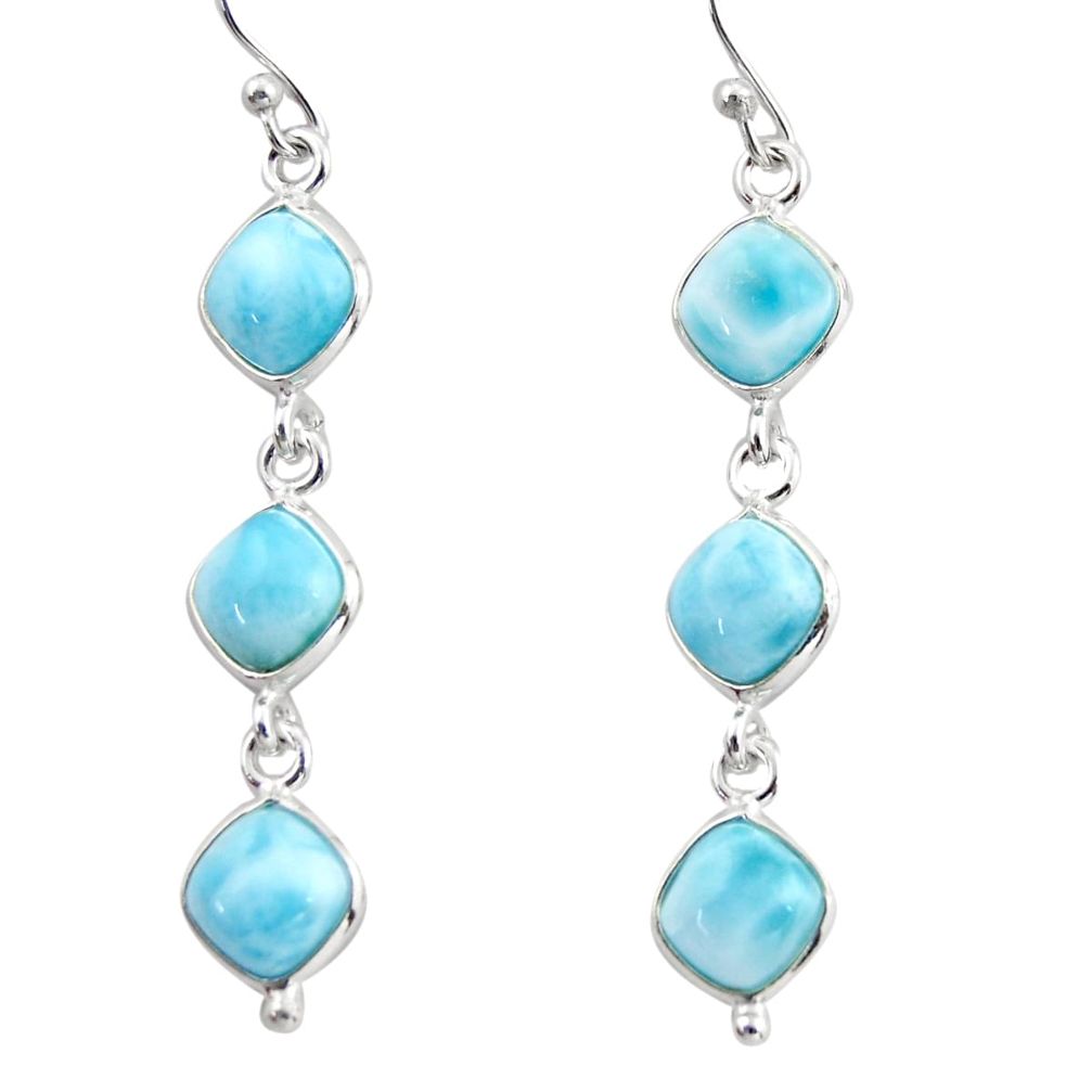 14.01cts natural blue larimar 925 sterling silver dangle earrings jewelry r38153