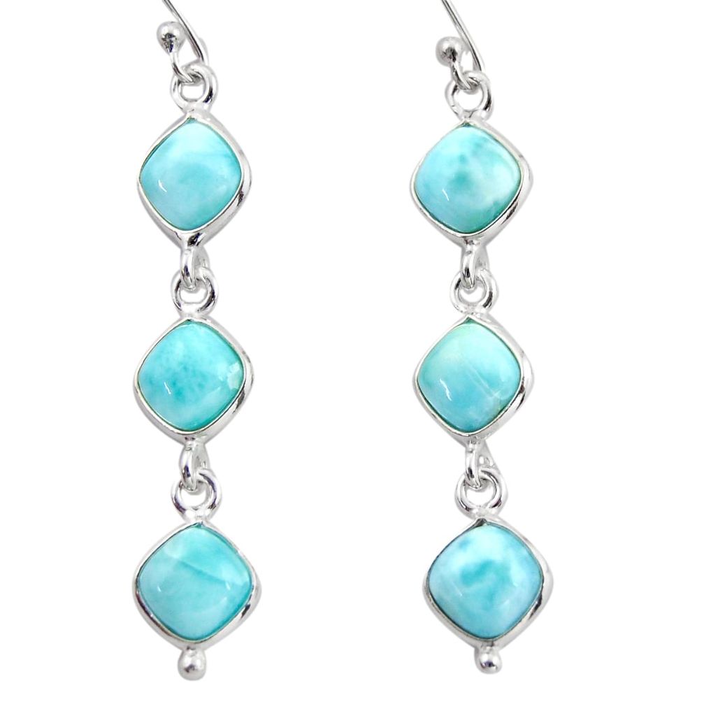 14.12cts natural blue larimar 925 sterling silver dangle earrings jewelry r38158
