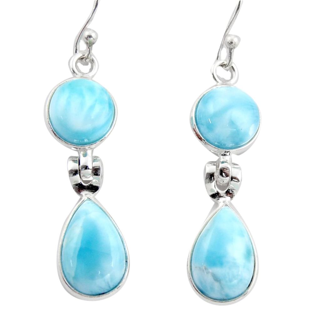 13.13cts natural blue larimar 925 sterling silver dangle earrings jewelry r38162