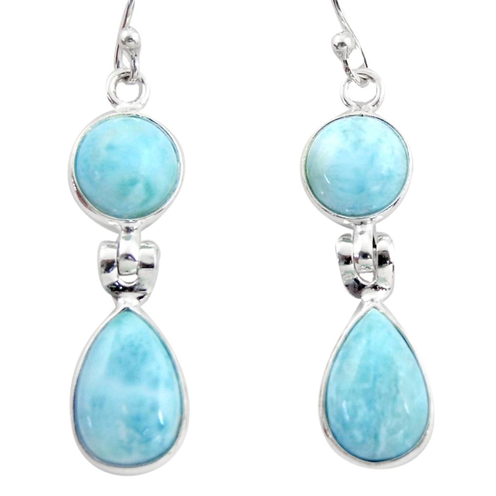 12.57cts natural blue larimar 925 sterling silver dangle earrings jewelry r38180