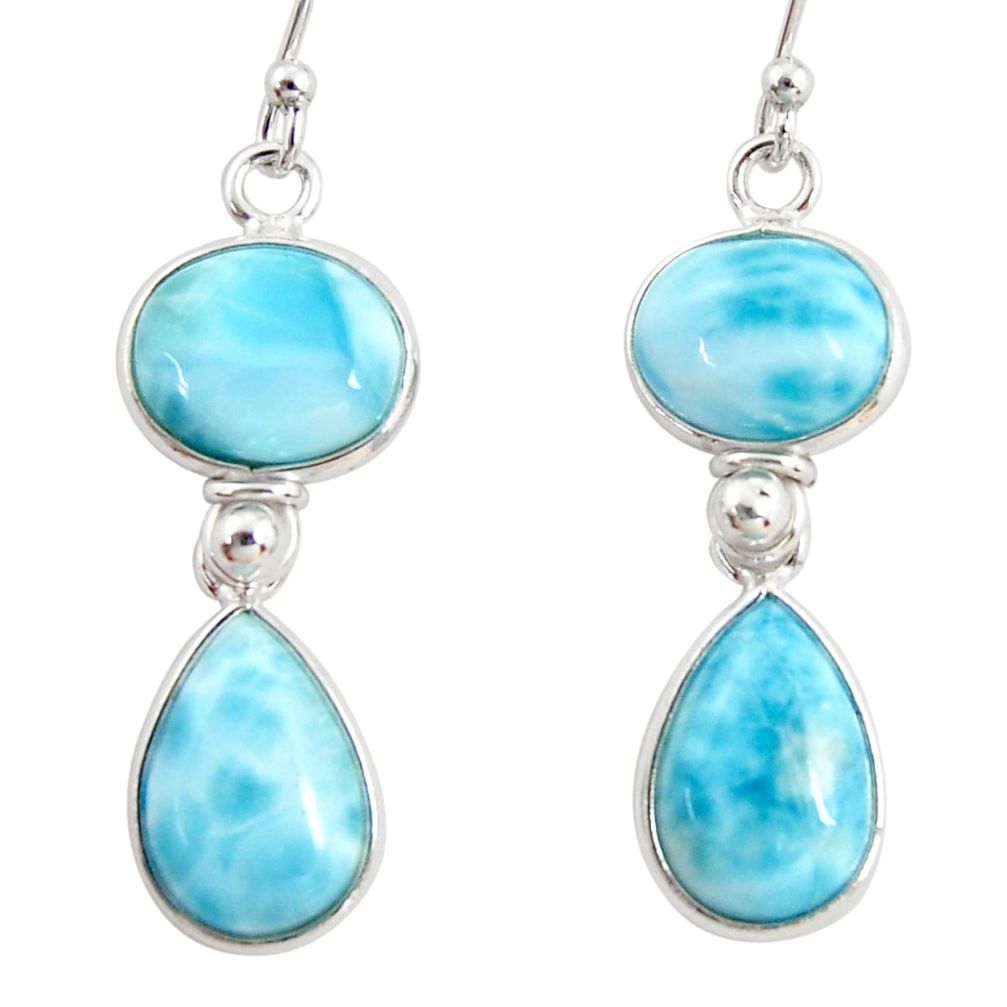 13.52cts natural blue larimar 925 sterling silver dangle earrings jewelry r38212