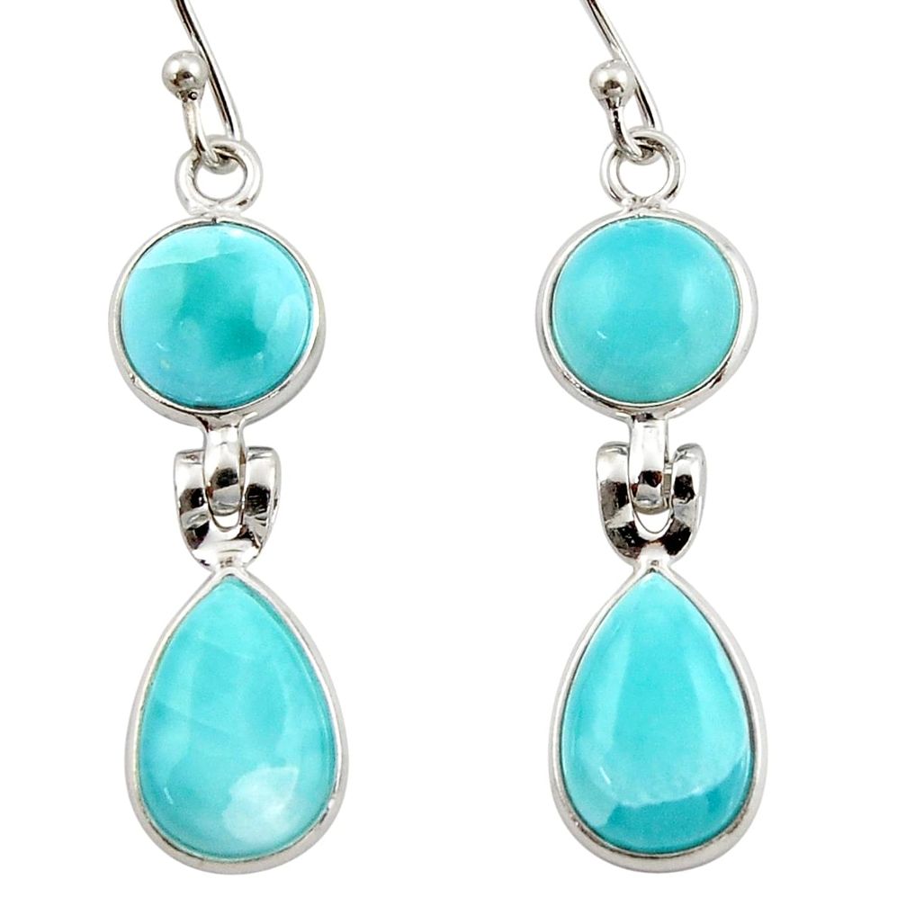 12.21cts natural blue larimar 925 sterling silver dangle earrings jewelry r42483