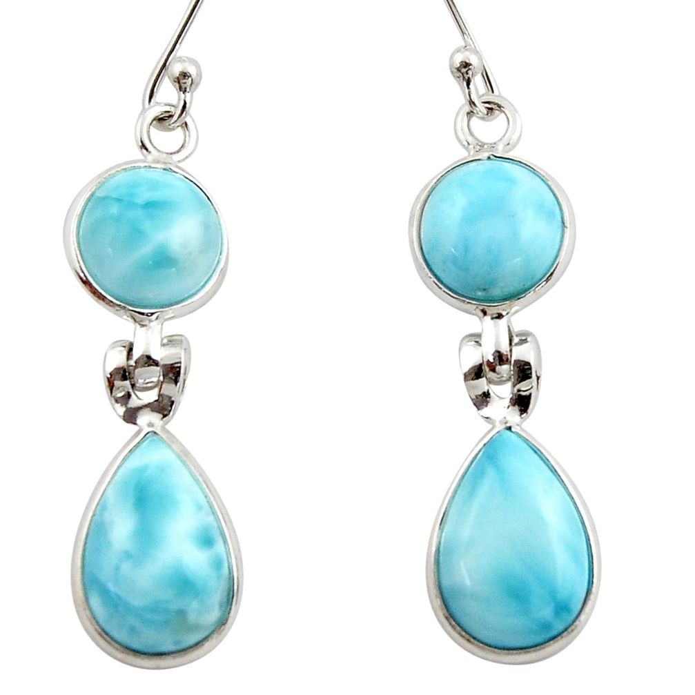 12.52cts natural blue larimar 925 sterling silver dangle earrings jewelry r42484