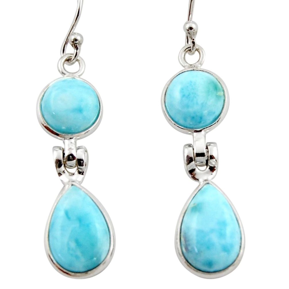 12.57cts natural blue larimar 925 sterling silver dangle earrings jewelry r42485