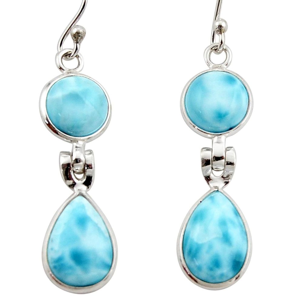 11.96cts natural blue larimar 925 sterling silver dangle earrings jewelry r42486