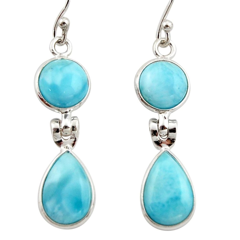 11.09cts natural blue larimar 925 sterling silver dangle earrings jewelry r42490