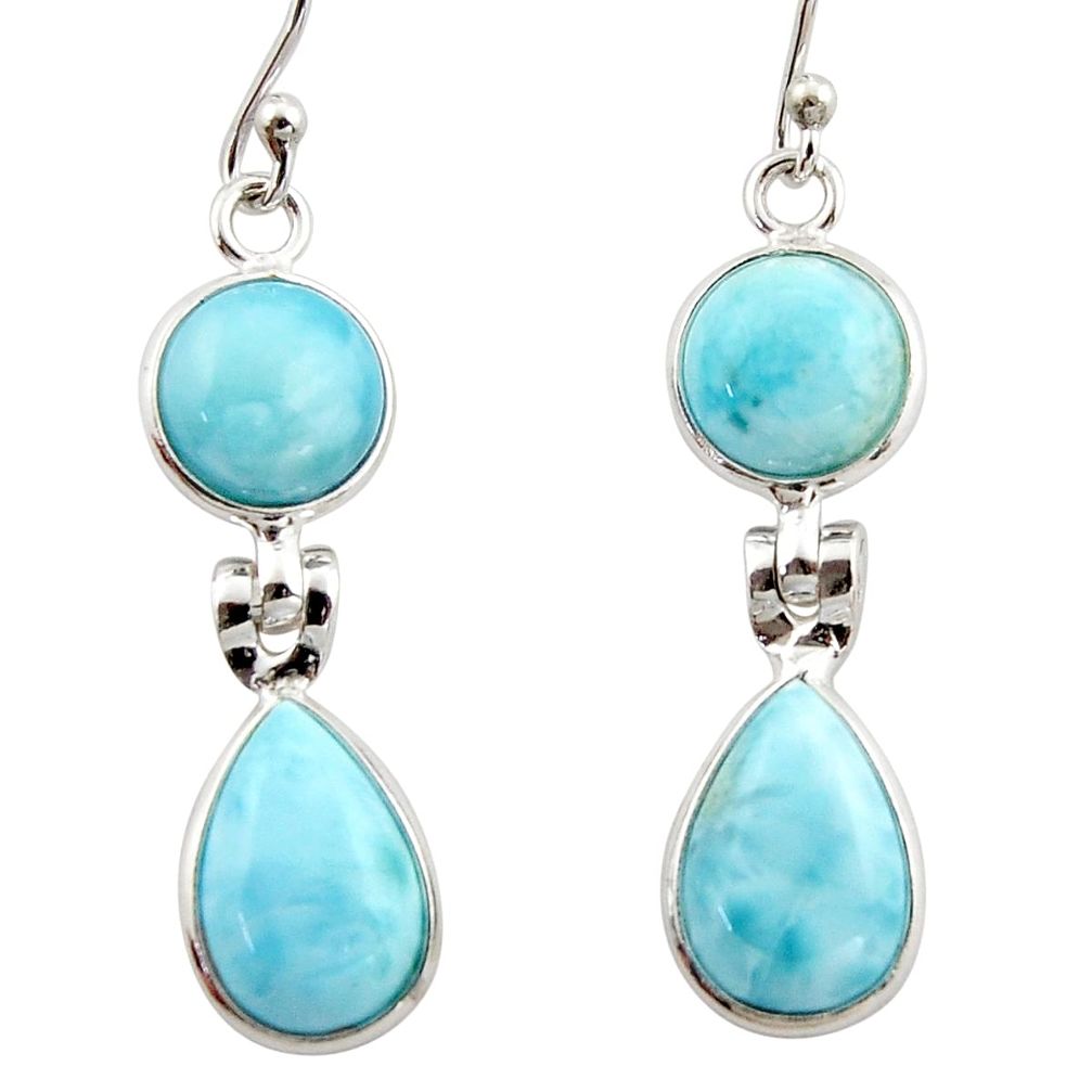 11.56cts natural blue larimar 925 sterling silver dangle earrings jewelry r42494