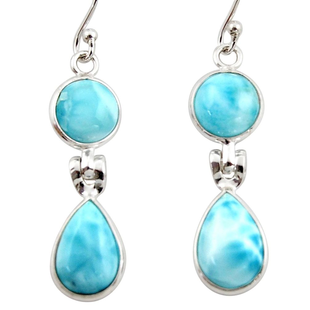 12.49cts natural blue larimar 925 sterling silver dangle earrings jewelry r42500