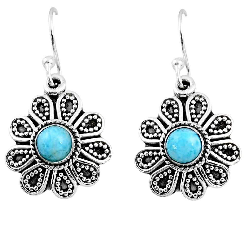 1.47cts natural blue larimar 925 sterling silver dangle earrings jewelry r54015