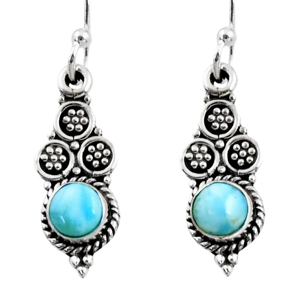1.33cts natural blue larimar 925 sterling silver dangle earrings jewelry r54046