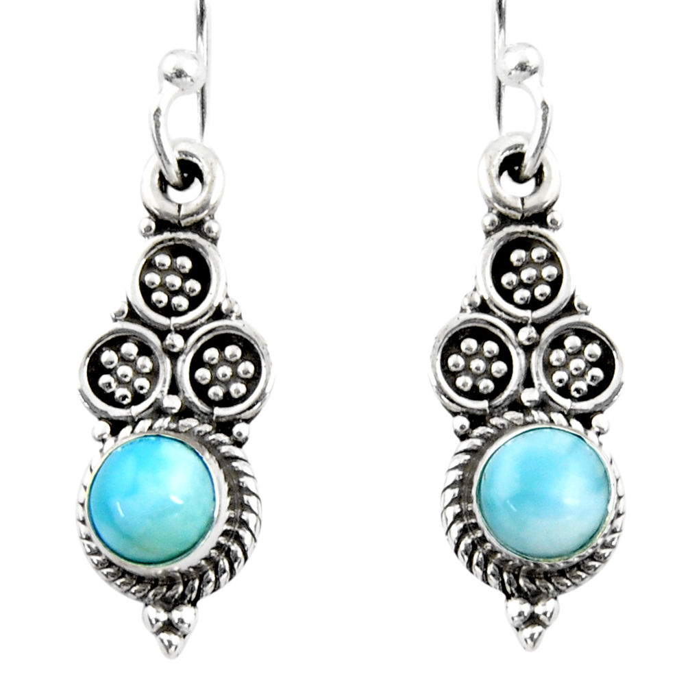 1.45cts natural blue larimar 925 sterling silver dangle earrings jewelry r54049