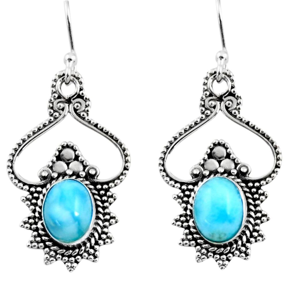 4.05cts natural blue larimar 925 sterling silver dangle earrings jewelry r54065