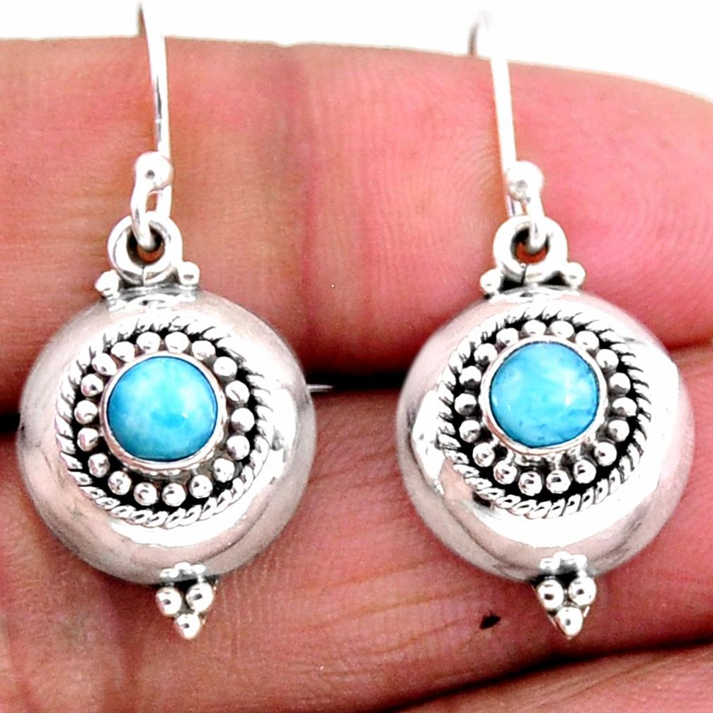 1.25cts natural blue larimar 925 sterling silver dangle earrings jewelry r54102