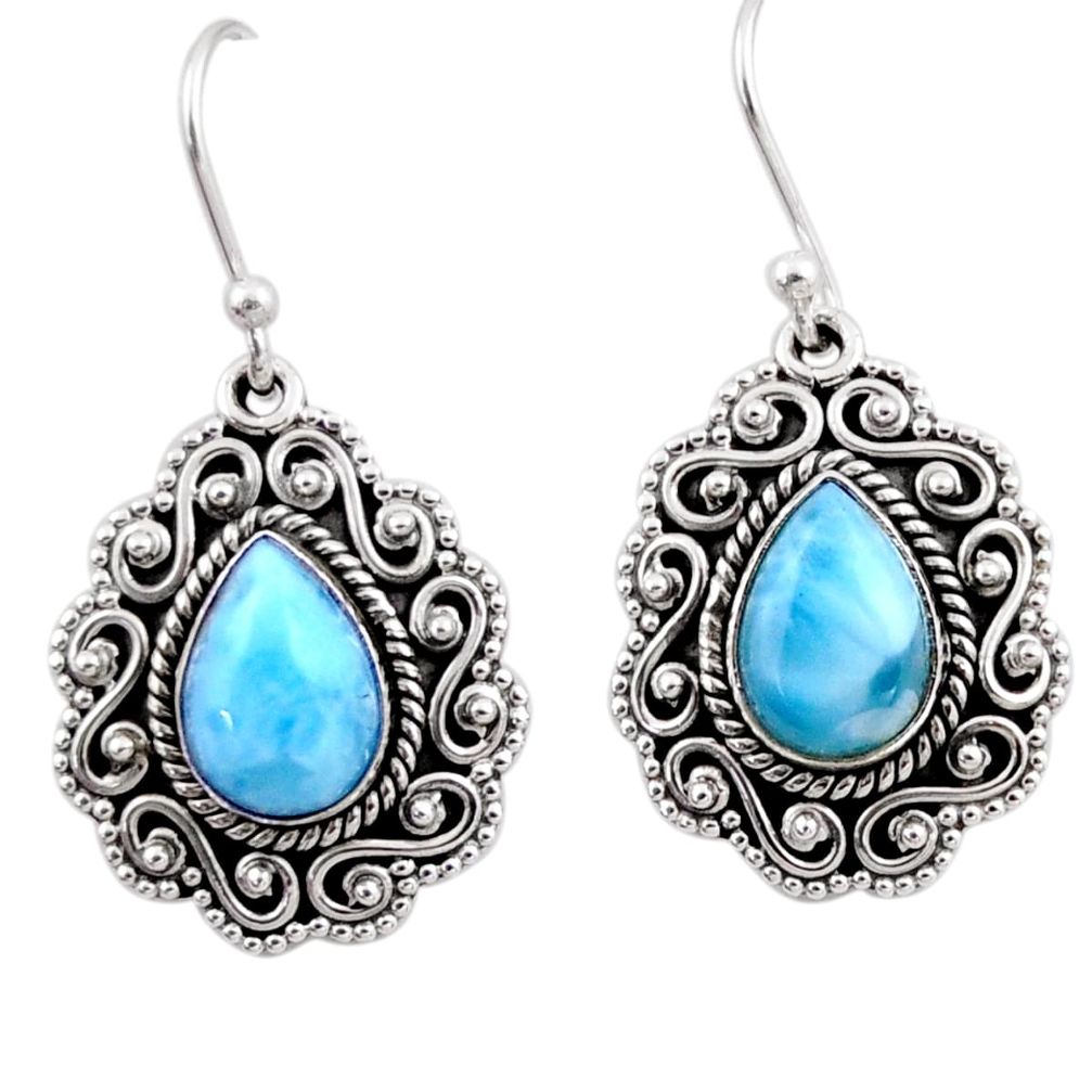 5.30cts natural blue larimar 925 sterling silver dangle earrings jewelry r54127