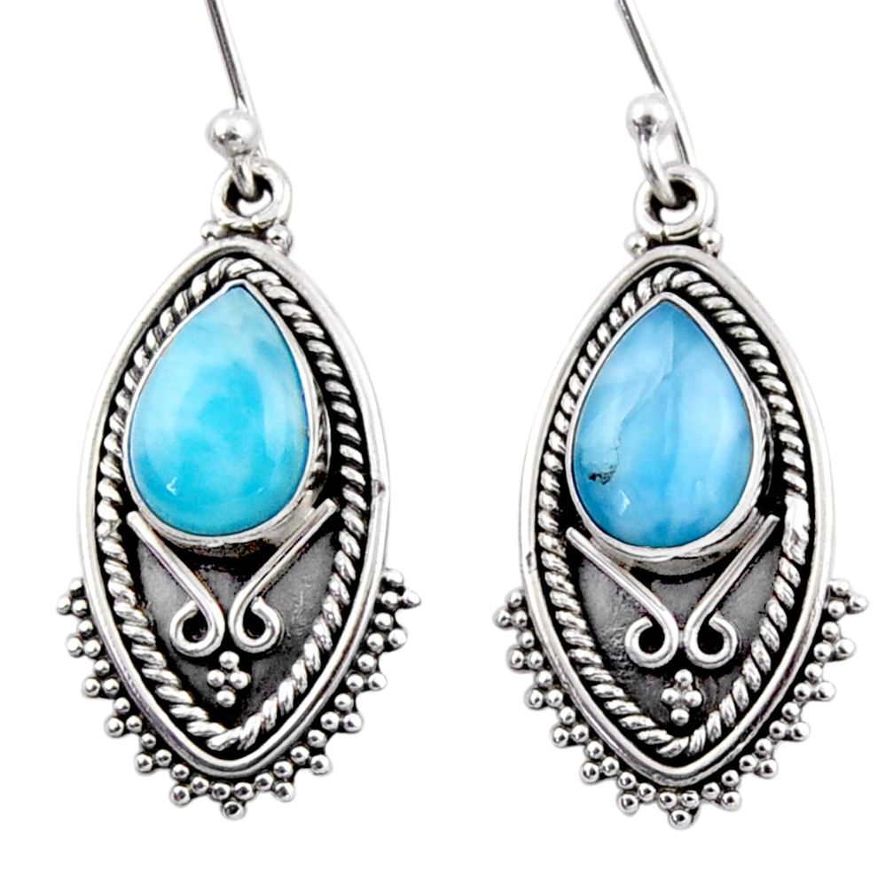 4.52cts natural blue larimar 925 sterling silver dangle earrings jewelry r54162