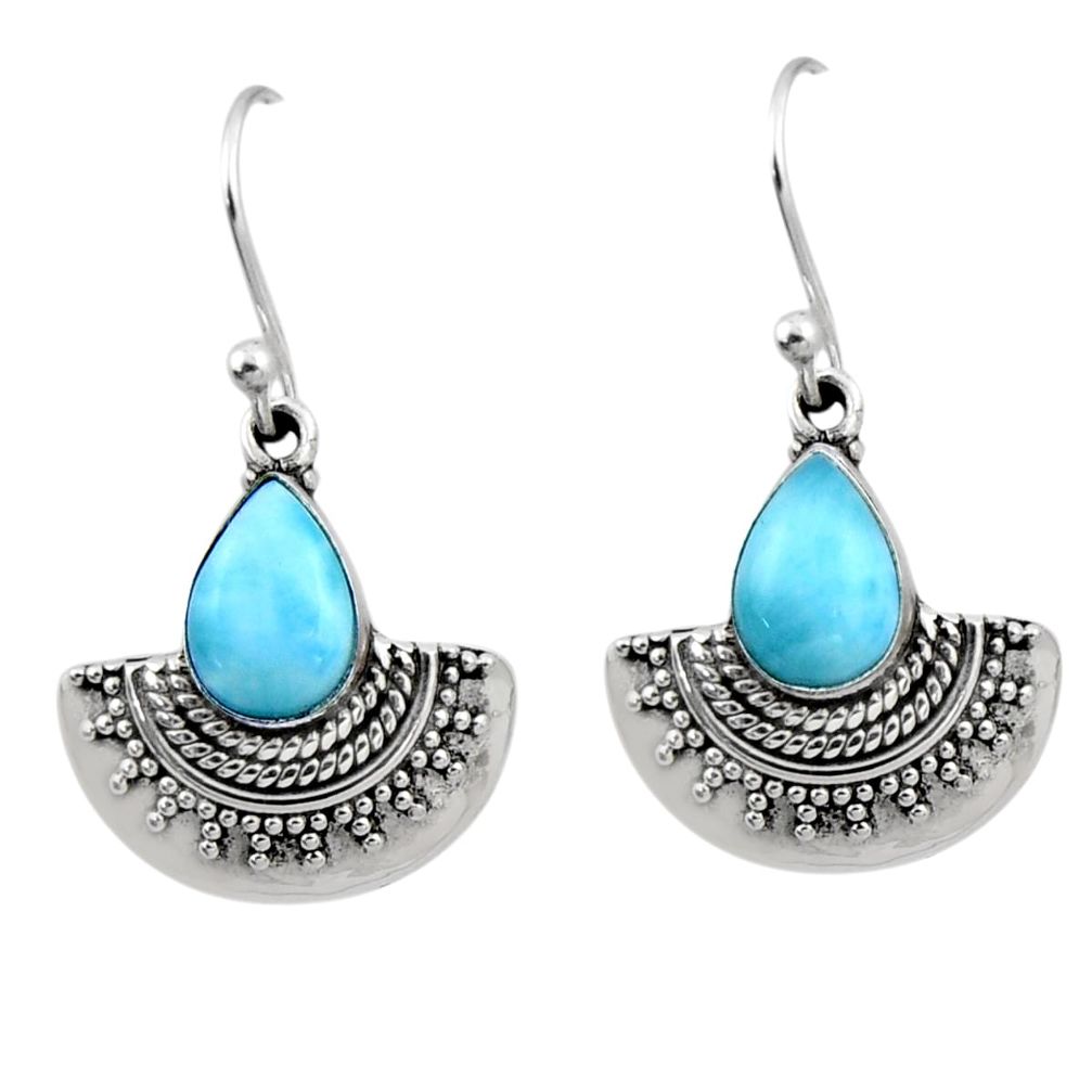 4.74cts natural blue larimar 925 sterling silver dangle earrings jewelry r54183