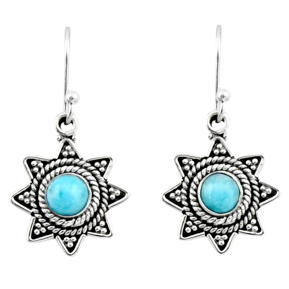 1.00cts natural blue larimar 925 sterling silver dangle earrings jewelry r54201