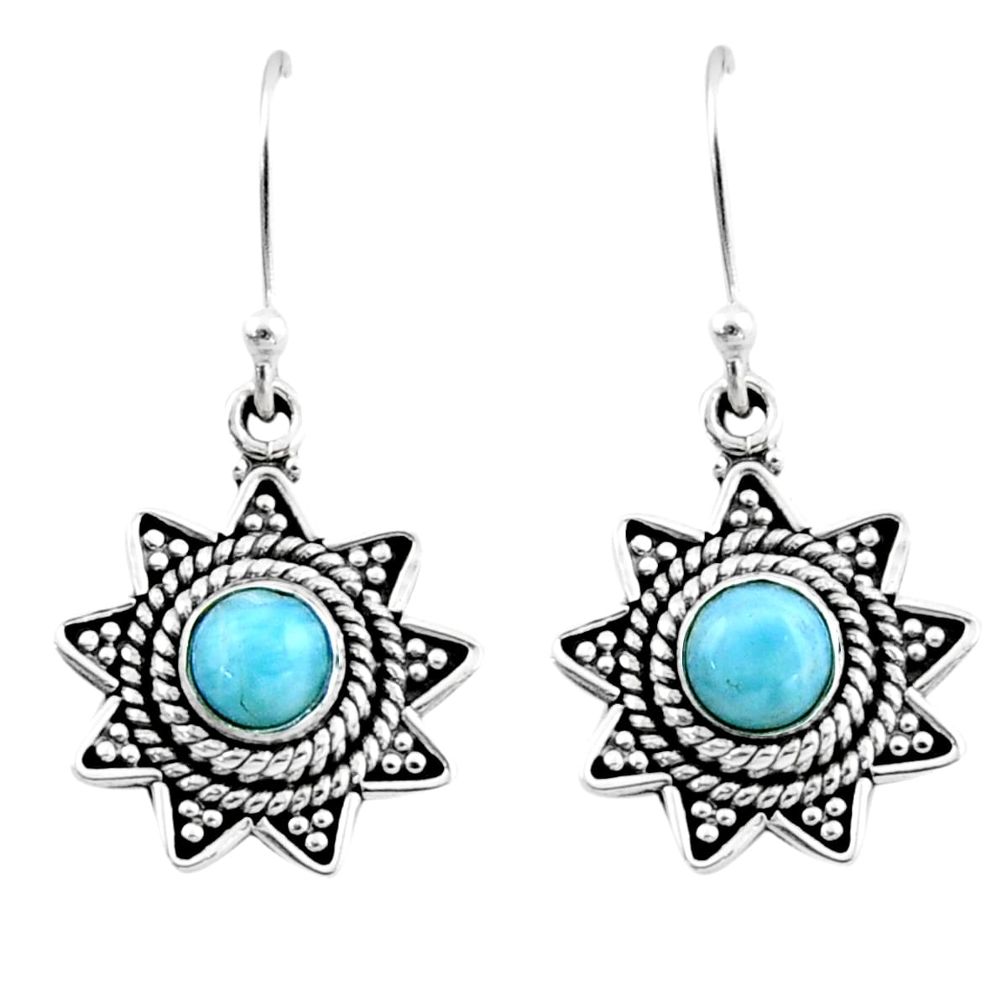 0.97cts natural blue larimar 925 sterling silver dangle earrings jewelry r54203