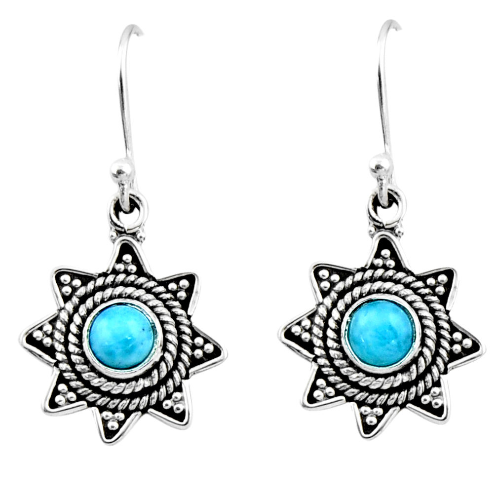 0.97cts natural blue larimar 925 sterling silver dangle earrings jewelry r54206