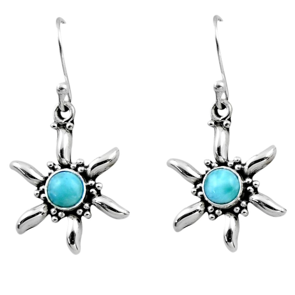 0.97cts natural blue larimar 925 sterling silver dangle earrings jewelry r54223