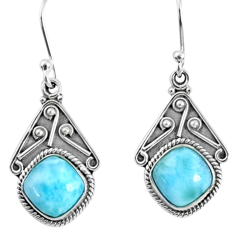 6.74cts natural blue larimar 925 sterling silver dangle earrings jewelry r67087