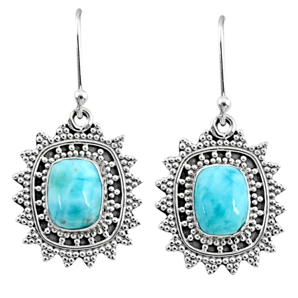 4.21cts natural blue larimar 925 sterling silver dangle earrings jewelry r68439