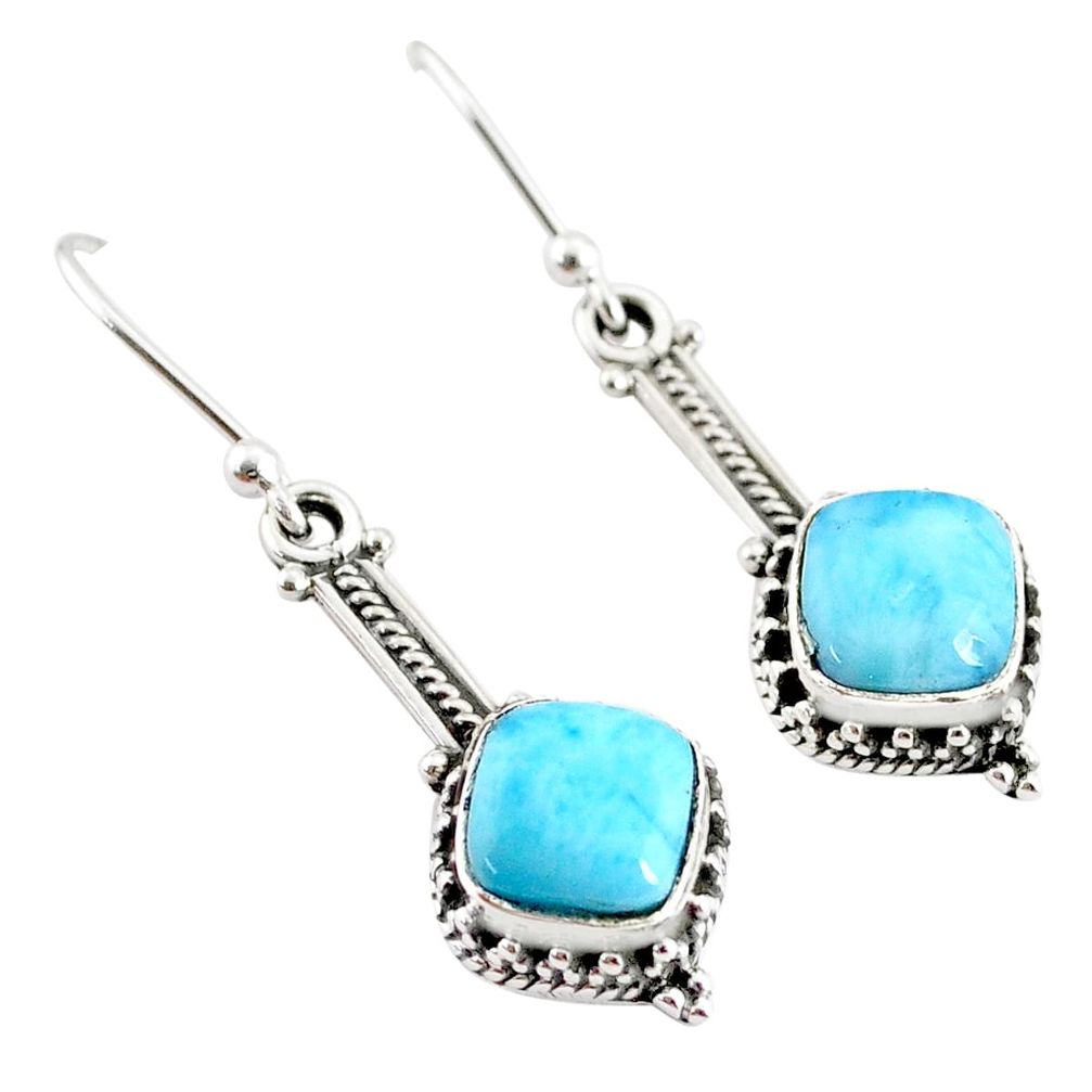 4.87cts natural blue larimar 925 sterling silver handmade dangle earrings r75862