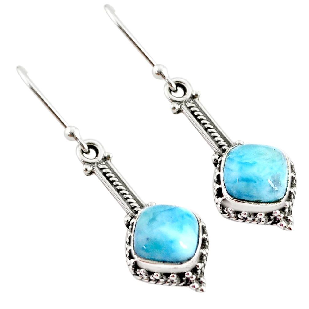 5.12cts natural blue larimar 925 sterling silver handmade dangle earrings r75863