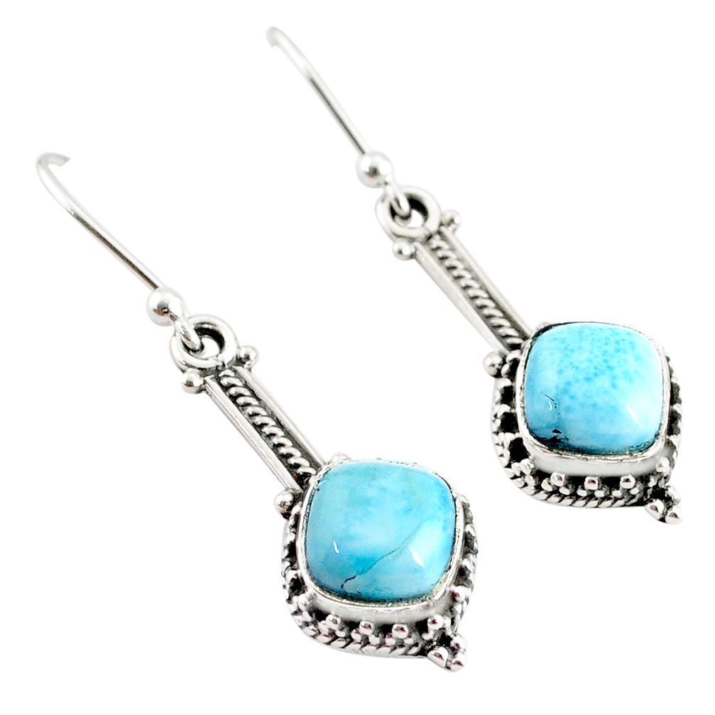 5.14cts natural blue larimar 925 sterling silver handmade dangle earrings r75869