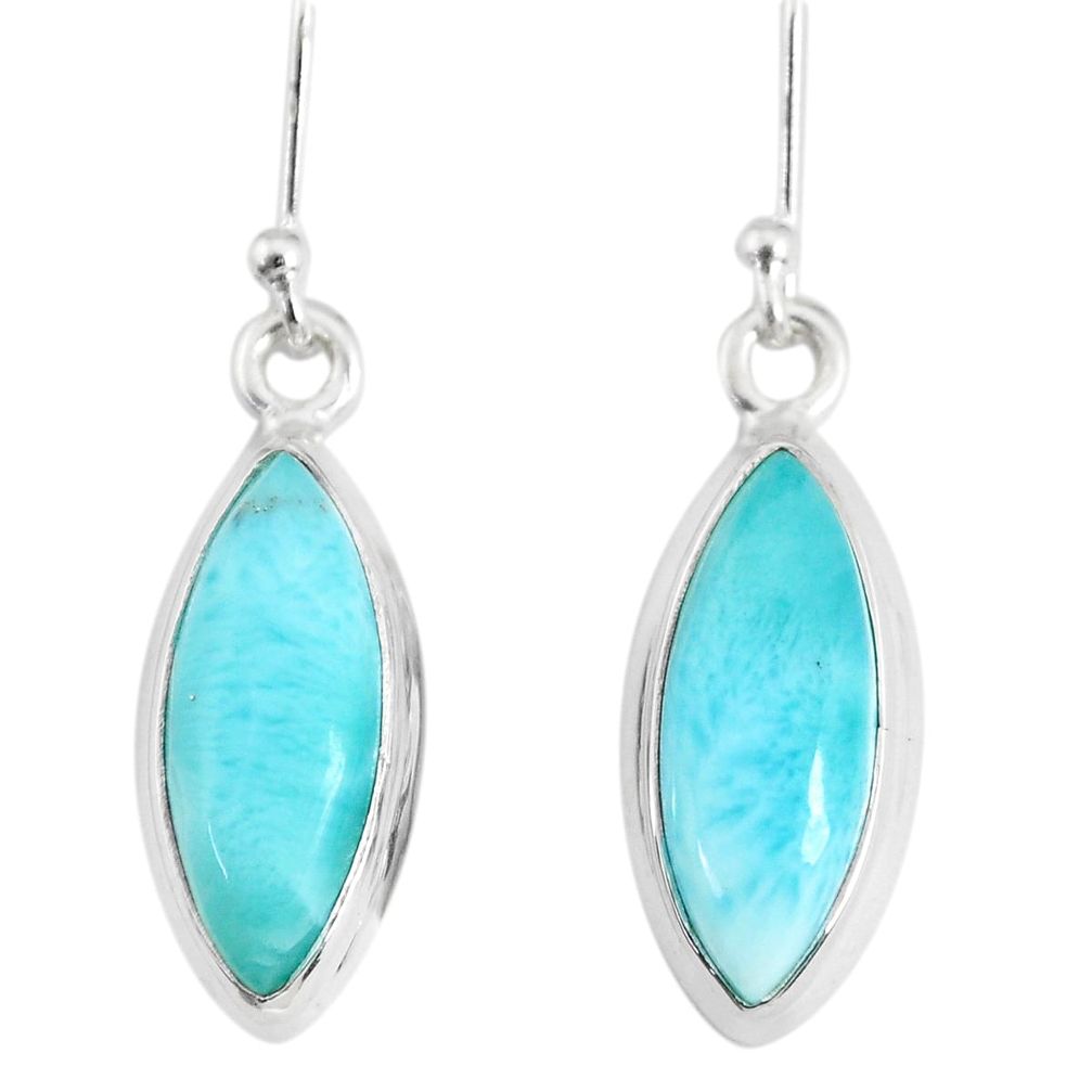 11.07cts natural blue larimar 925 sterling silver dangle handmade earring r83827