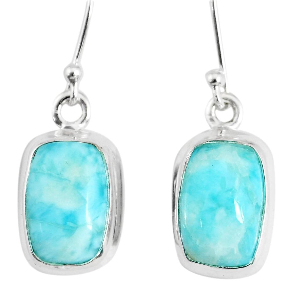 9.98cts natural blue larimar 925 sterling silver dangle handmade earring r83831