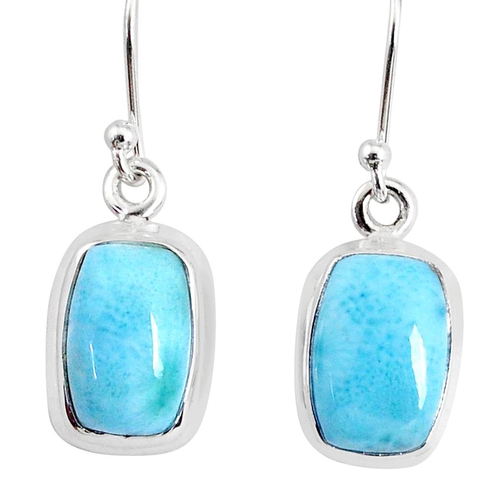 8.41cts natural blue larimar 925 sterling silver dangle handmade earring r83870