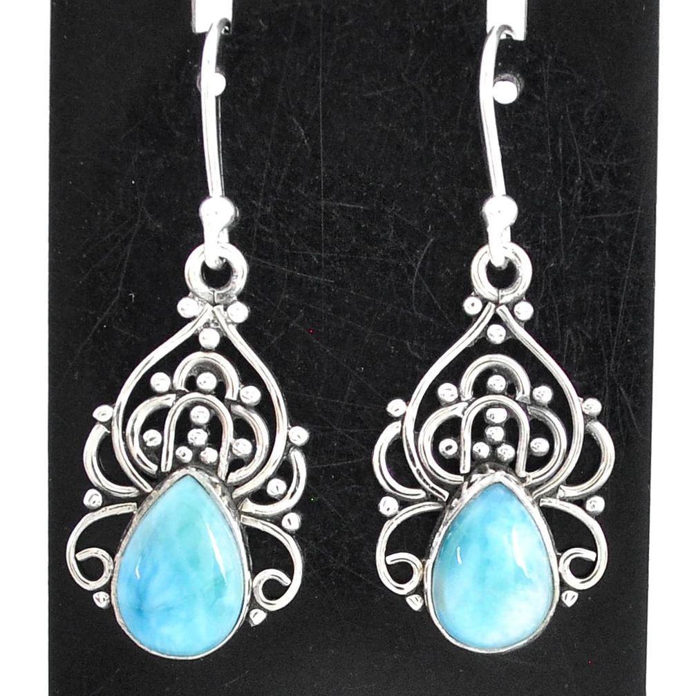 5.11cts natural blue larimar 925 sterling silver dangle earrings jewelry t1181