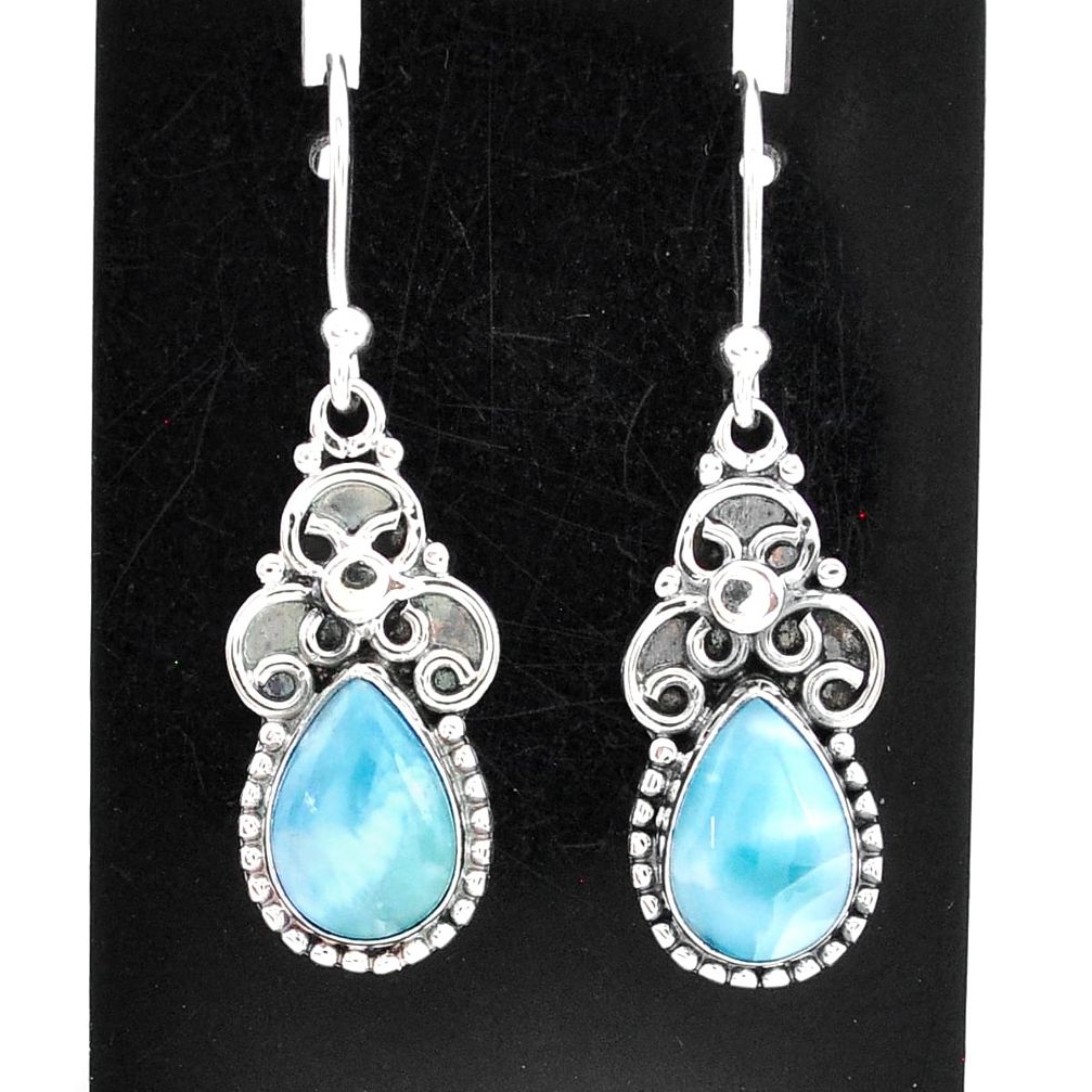 5.36cts natural blue larimar 925 sterling silver dangle earrings jewelry t1236