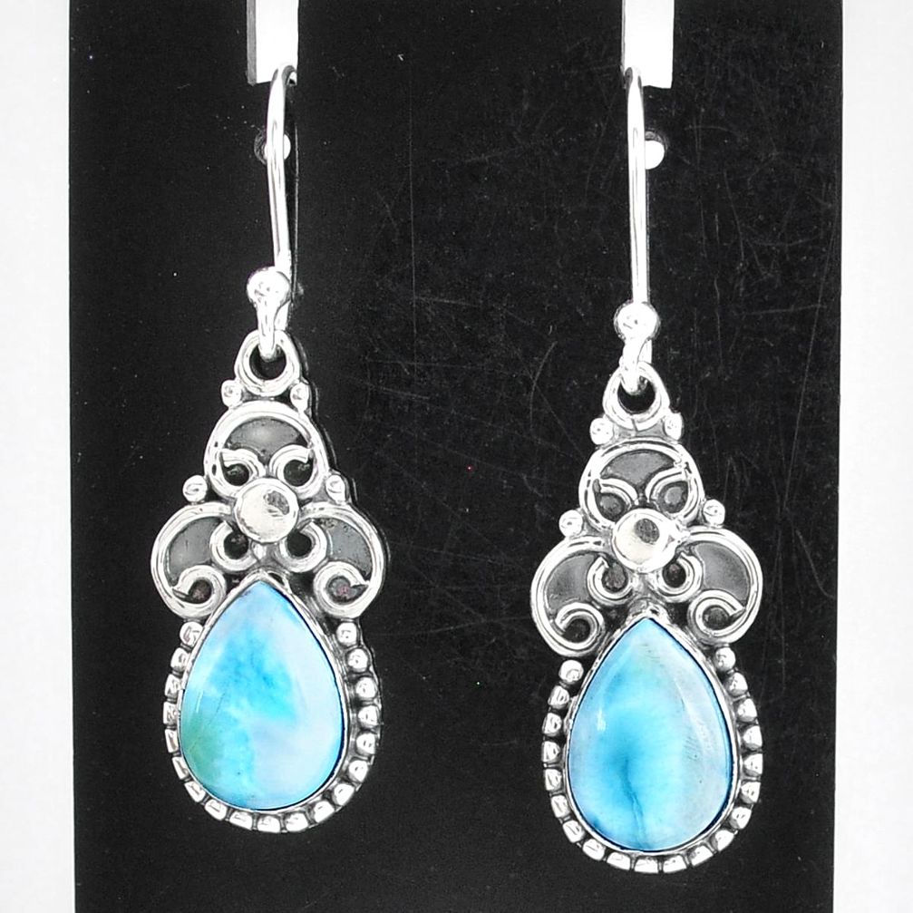 5.36cts natural blue larimar 925 sterling silver dangle earrings jewelry t1258